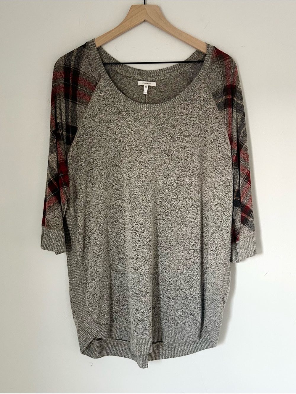 Maurices Plaid 3/4 Sleeve Brushed Knit Top